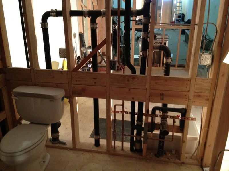 New bathroom construction plumbing project